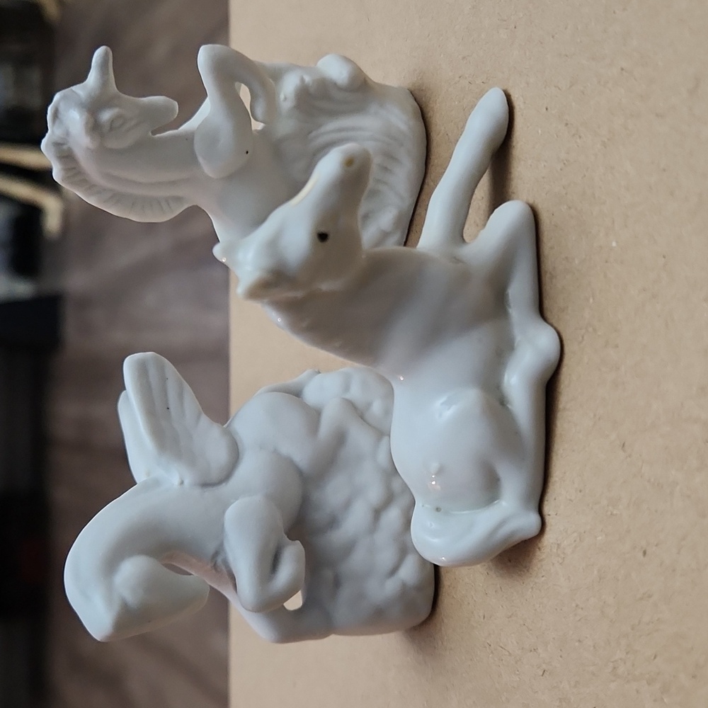 Unicorn & Pegasus Unglazed Vintage Aldon Porcelain 80s Figurines & Glossy Horse